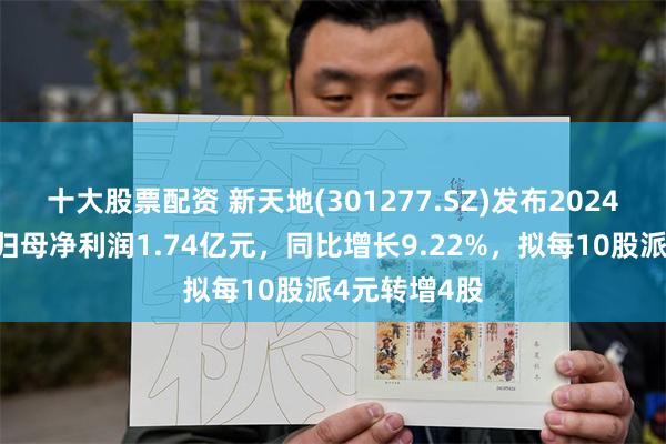 十大股票配资 新天地(301277.SZ)发布2024年度业绩,归母净利润1.74亿元,同比增长9.22%,拟每10股派4元转增4股
