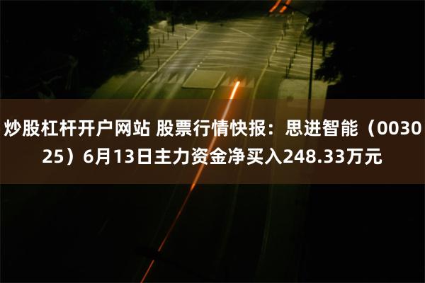 炒股杠杆开户网站 股票行情快报：思进智能（003025）6月13日主力资金净买入248.33万元